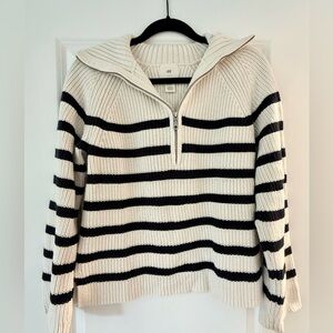 H&M Stripe Ribbed Half Zip Sweater